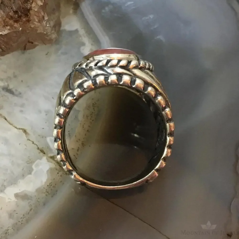Carolyn Pollack Vintage Sterling Oval Rhodonite Decorated Unisex Shield Ring